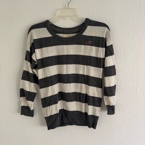 Hollister grey and White Striped Sweatshirt
